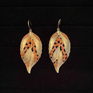 Elegant Gold Leaf Earrings with Orange Accents